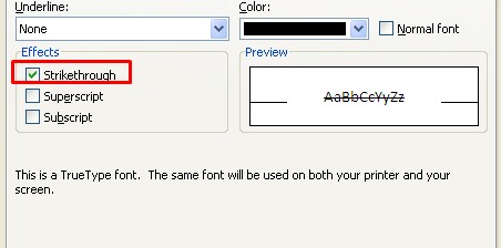 how-to-put-line-through-text-in-excel