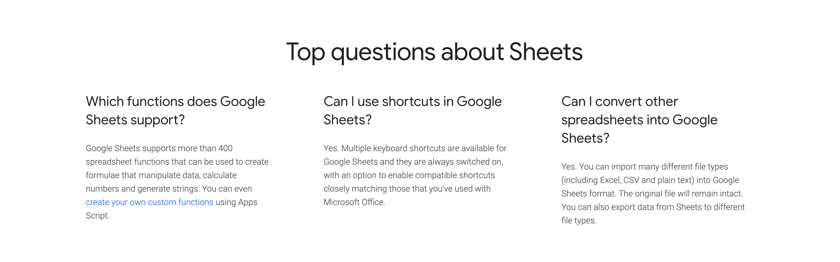 Google Sheets FAQ