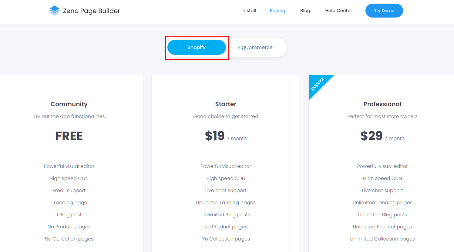 Zeno Page Builder Shopify Pricing