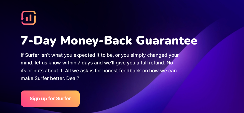 Surfer SEO Money Back Guarantee