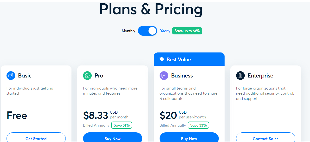 otter.ai pricing plans